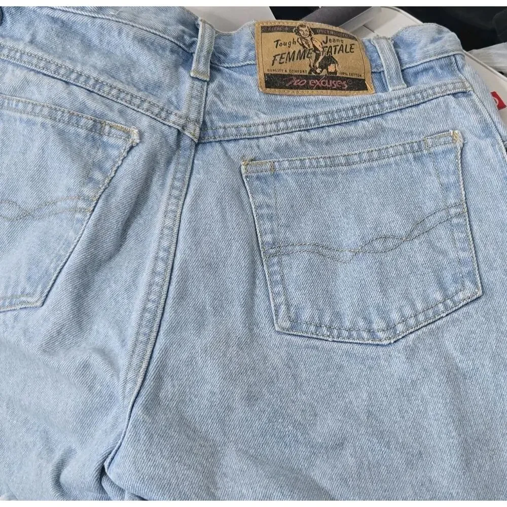 No Excuses Femme Fatale Women's Cut Off Denim Shorts Light Blue Cotton 8/10 Poc…